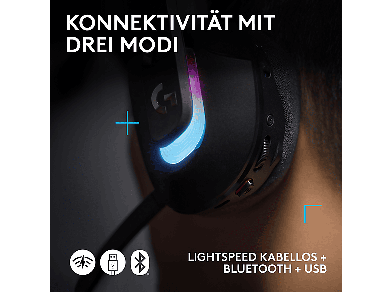 LOGITECH G G522 Lightspeed, extrem leichtes kabelloses Gaming Headset, Bluetooth, DTX, 280g, Lightsync RGB, Schwarz; RGB Gaming Headset — Foto 4 von 5