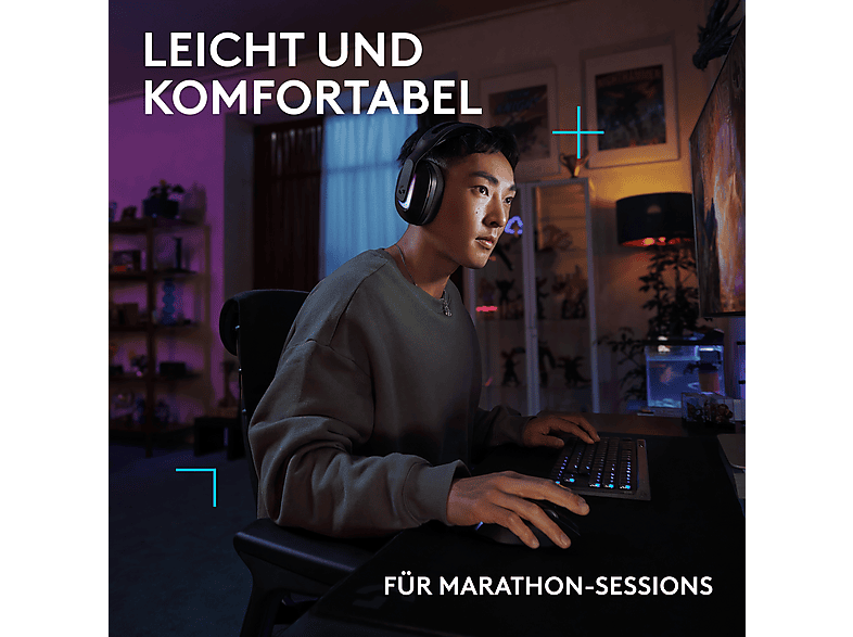LOGITECH G G522 Lightspeed, extrem leichtes kabelloses Gaming Headset, Bluetooth, DTX, 280g, Lightsync RGB, Schwarz; RGB Gaming Headset — Foto 5 von 5