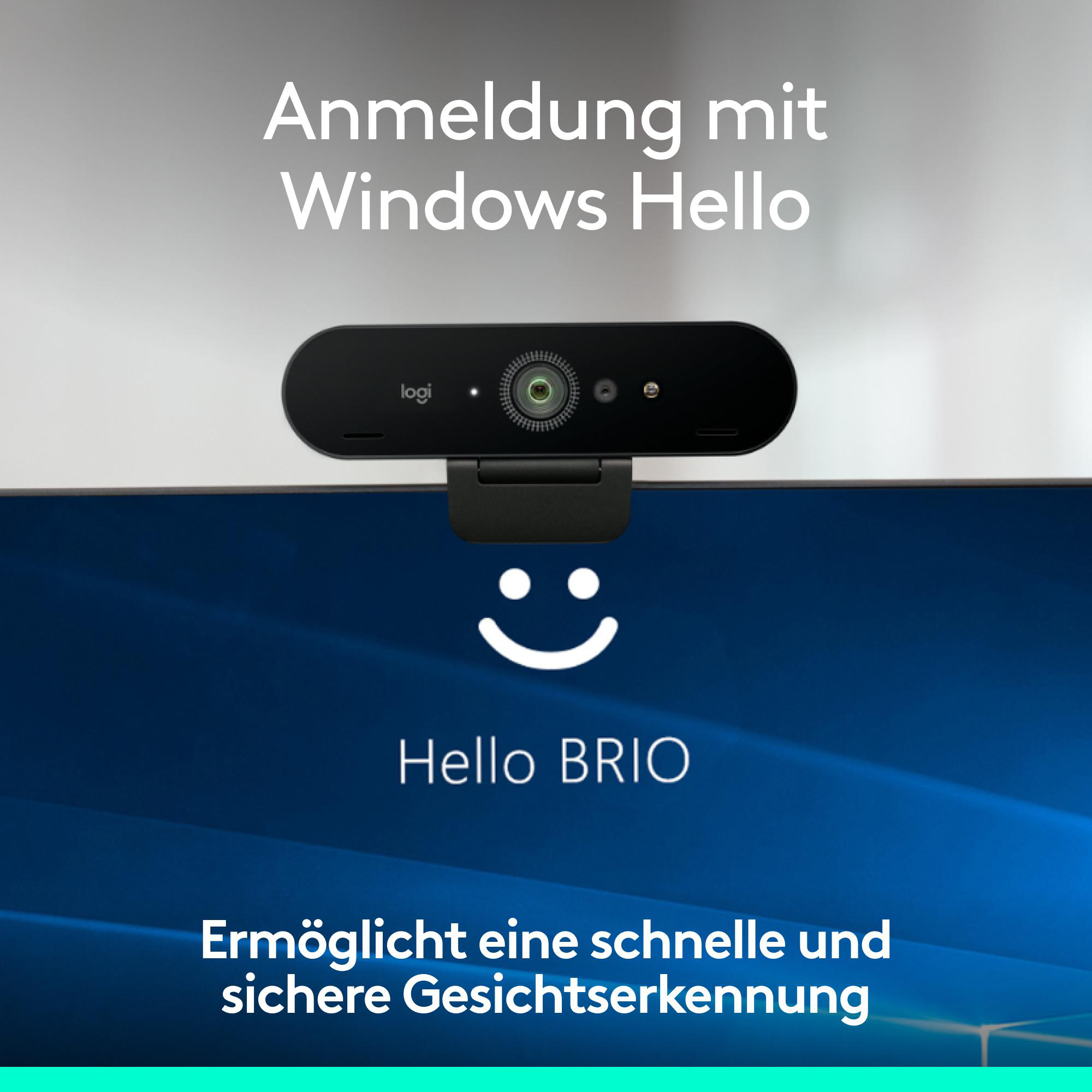 Webcam mit Text: Anmeldung mit Windows Hello, Hello BRIO.