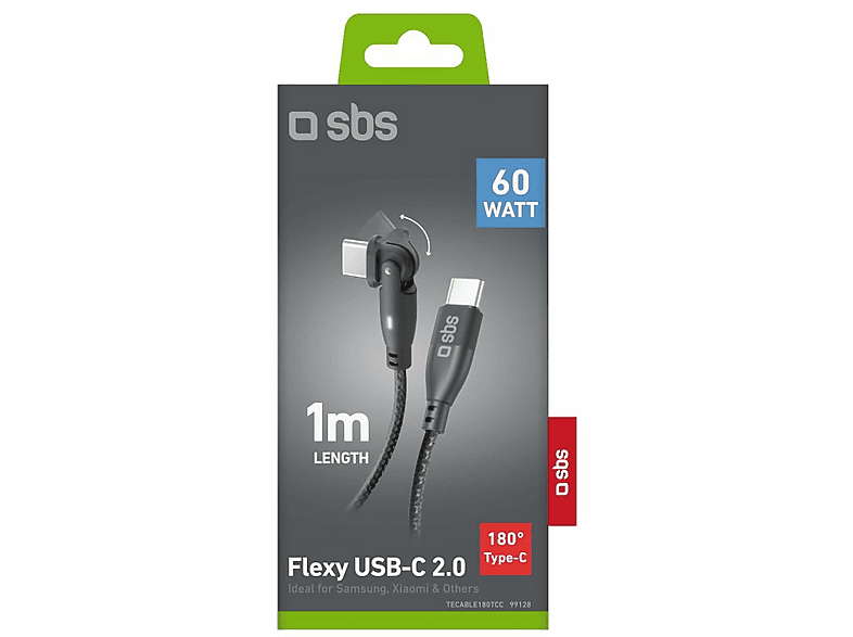 Kabel kątowy USB-C - USB-C SBS 60W 1 m Czarny – zdjęcie 2