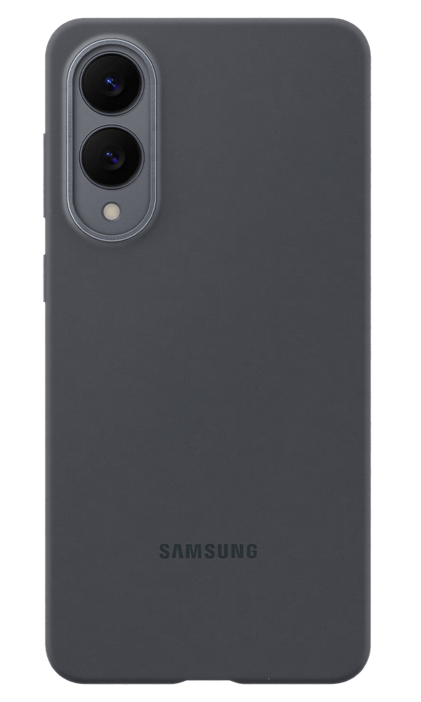 Ciemnoszary tył telefonu z podwójnym aparatem i logo Samsung.