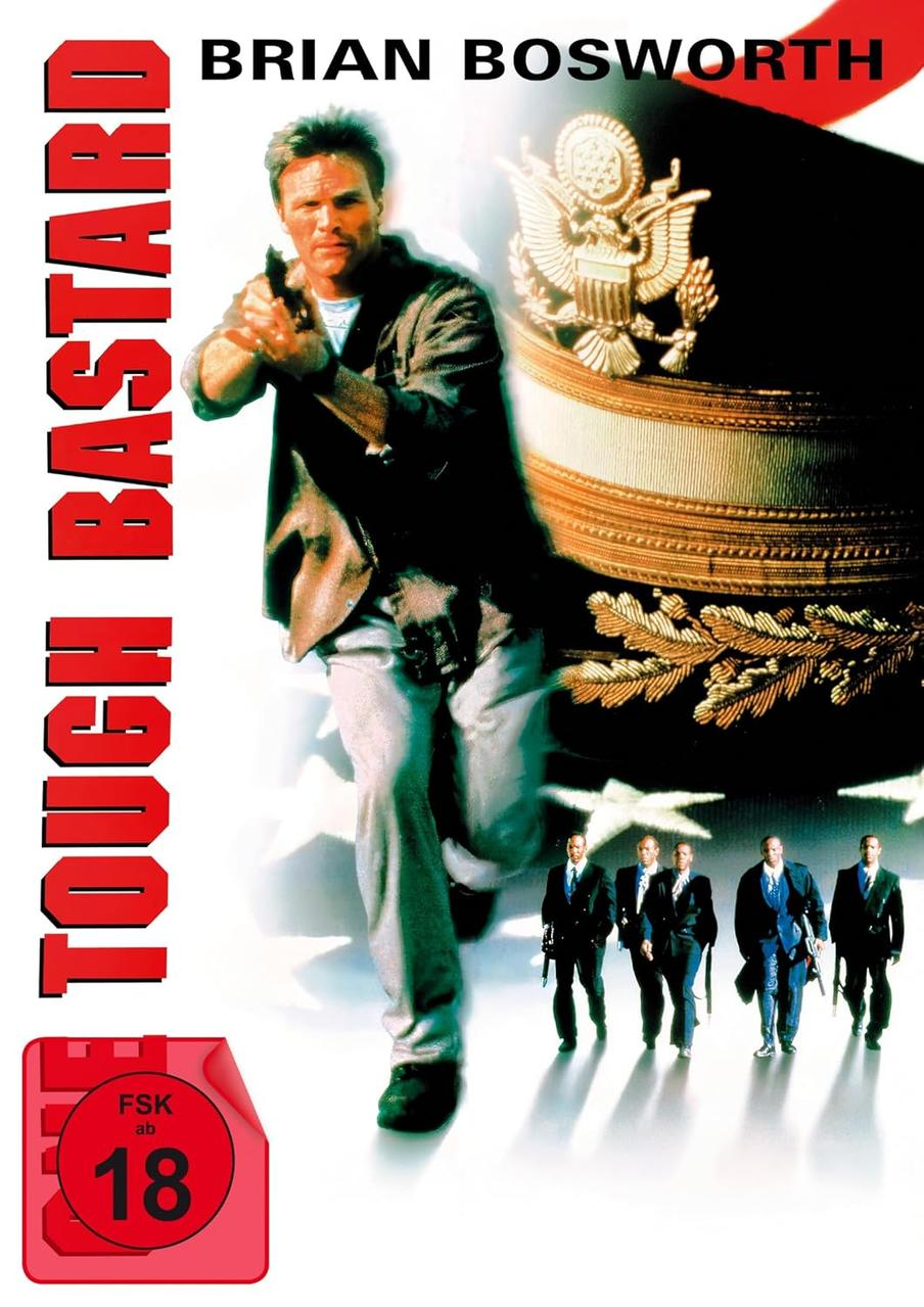 Filmposter: Mann mit Pistole, Titel 'TOUGH BASTARD', mit einem Team von Männern.