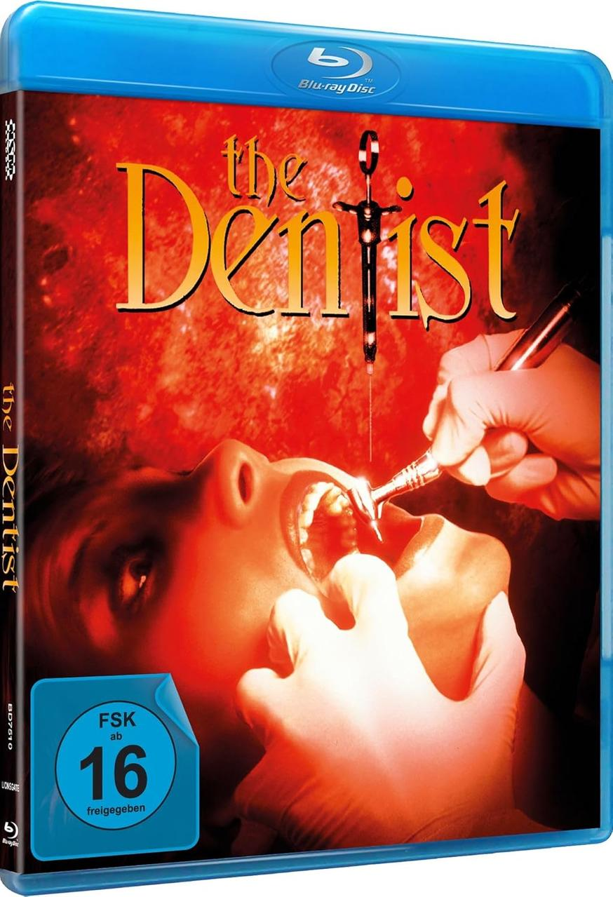 Filmposter: Zahnarzt und Patient, Werkzeuge, Titel 'THE DENTIST'.