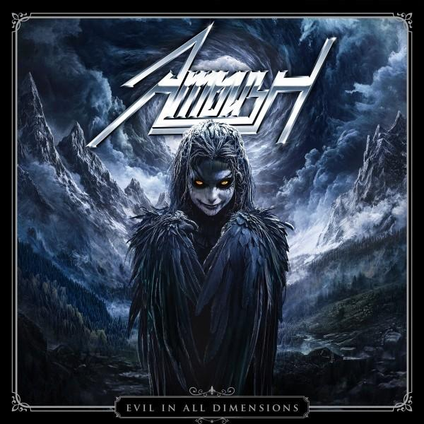 Albumcover, schwarz mit Frau mit dunklen Flügeln, Titel: Evil in All Dimensions, bedrohlich.