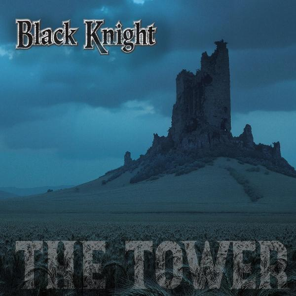 Ein Bild eines dunklen Turms auf einem Feld. Text: Black Knight, The Tower.