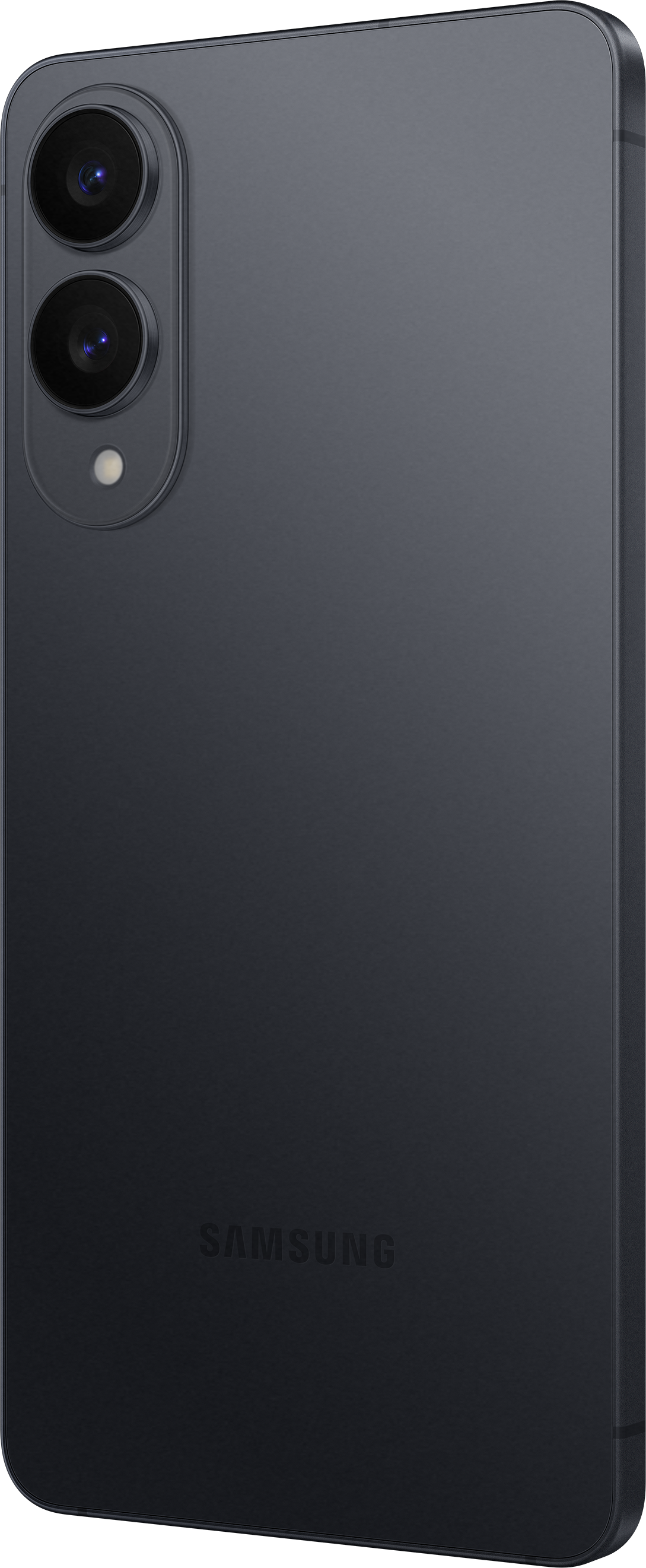 Dunkelgraues Telefon hinten mit drei Kameralinsen. SAMSUNG-Logo sichtbar.