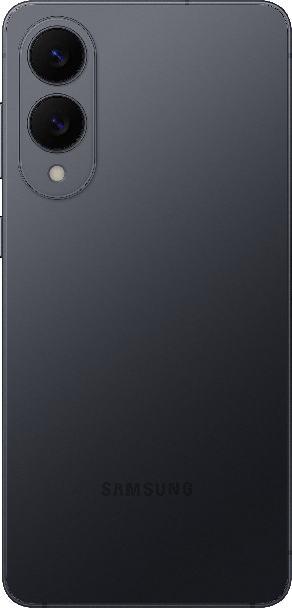 Dunkelgraues Telefon hinten mit drei Kameralinsen. SAMSUNG-Logo sichtbar.