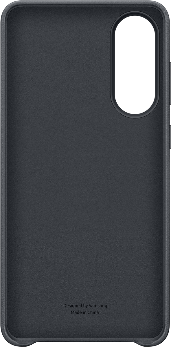 Innenseite einer dunkelgrauen Handyhülle. Zeigt das Samsung-Logo und 'Designed by Samsung'.