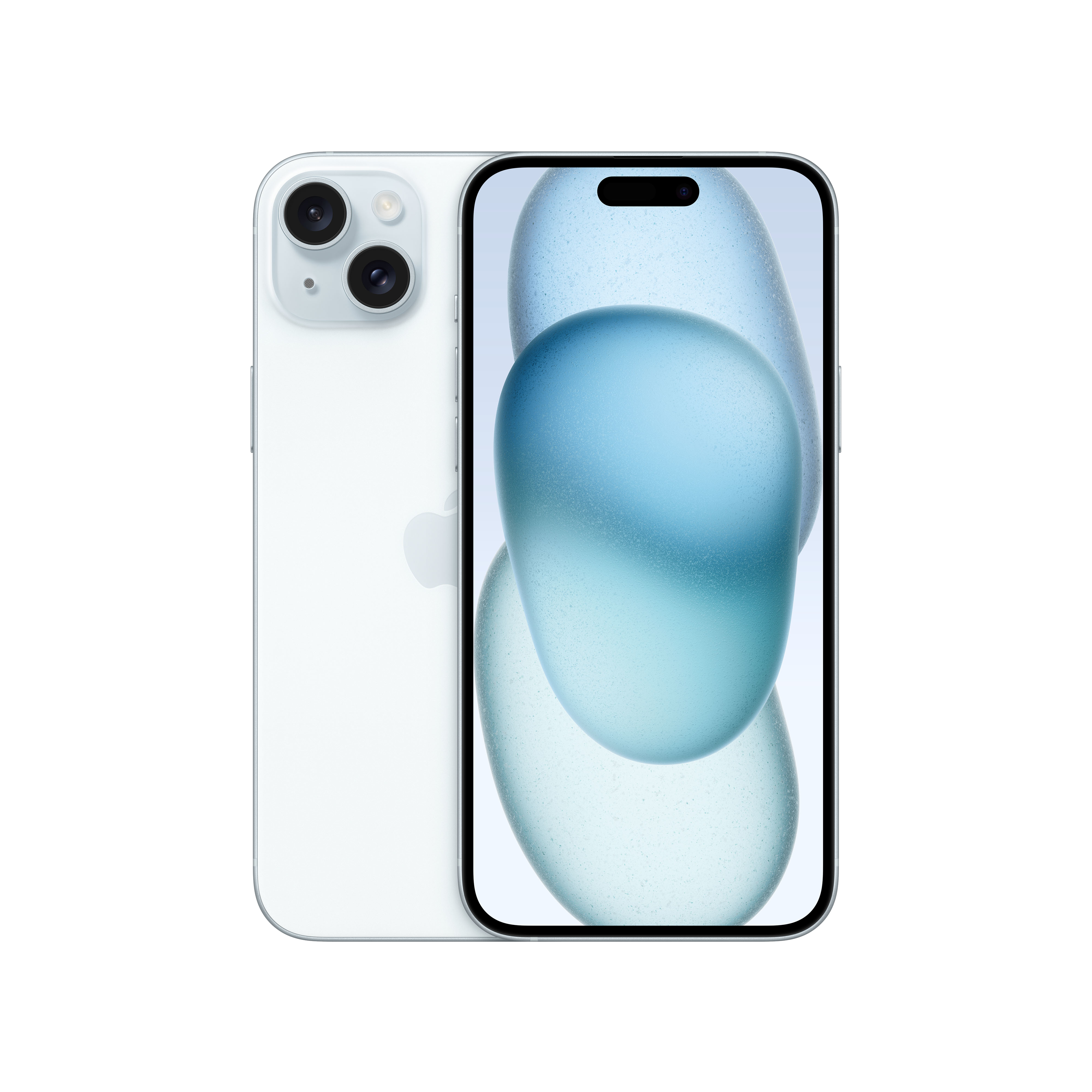 Beyaz iPhone. Ekranda, siyah arka plan üzerinde beyaz, açık ve koyu mavi renklerde üç bulanık oval.
