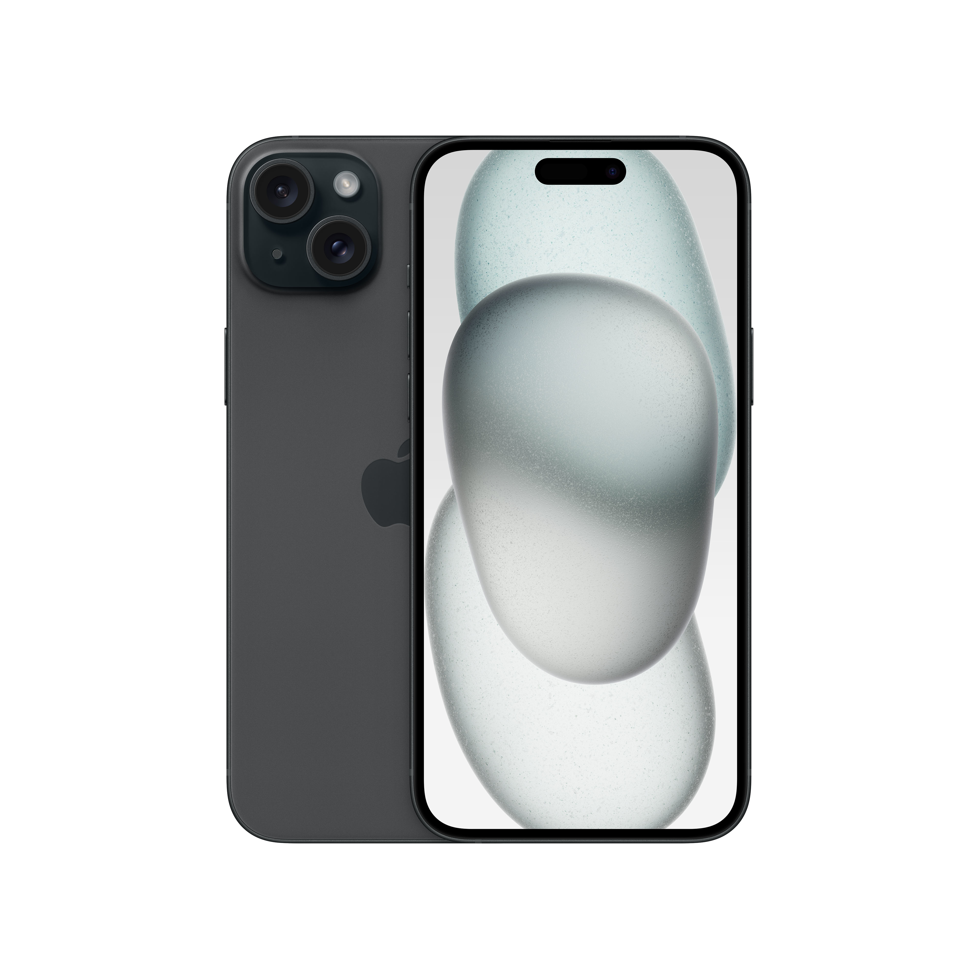 Koyu gri iPhone. Ekranda, siyah arka plan üzerinde beyaz, açık ve koyu gri renklerde üç bulanık oval.