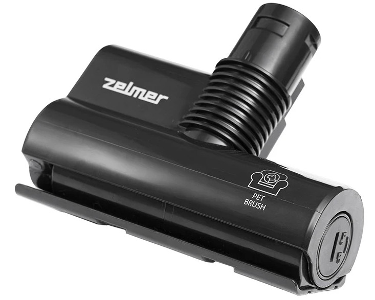 Czarna szczotka do odkurzacza dla zwierząt z logo 'Zelmer' i ikoną szczotki dla zwierząt.