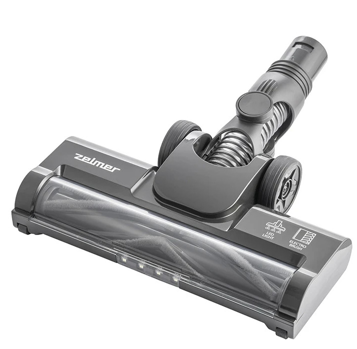 Głowica odkurzacza z ikonami automatycznego światła i szczotki elektrycznej oraz logo Zelmer.