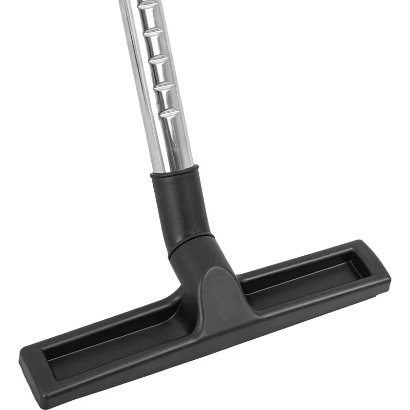 Czarna końcówka szczotki do podłóg do odkurzacza. Jest prostokątna z uchwytem.