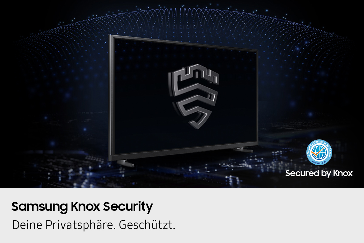 Schermo TV che mostra il logo Samsung Knox Security.