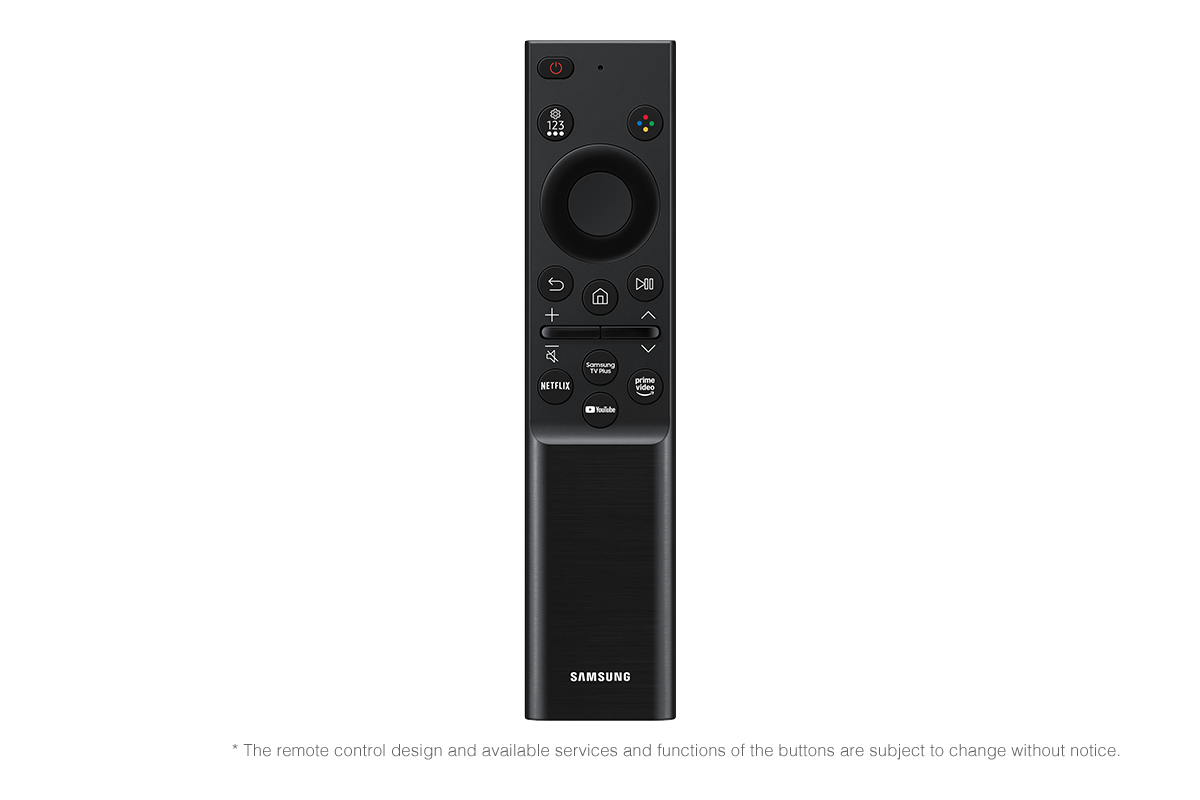 Telecomando Samsung nero con pulsanti e loghi, tra cui Netflix e YouTube.