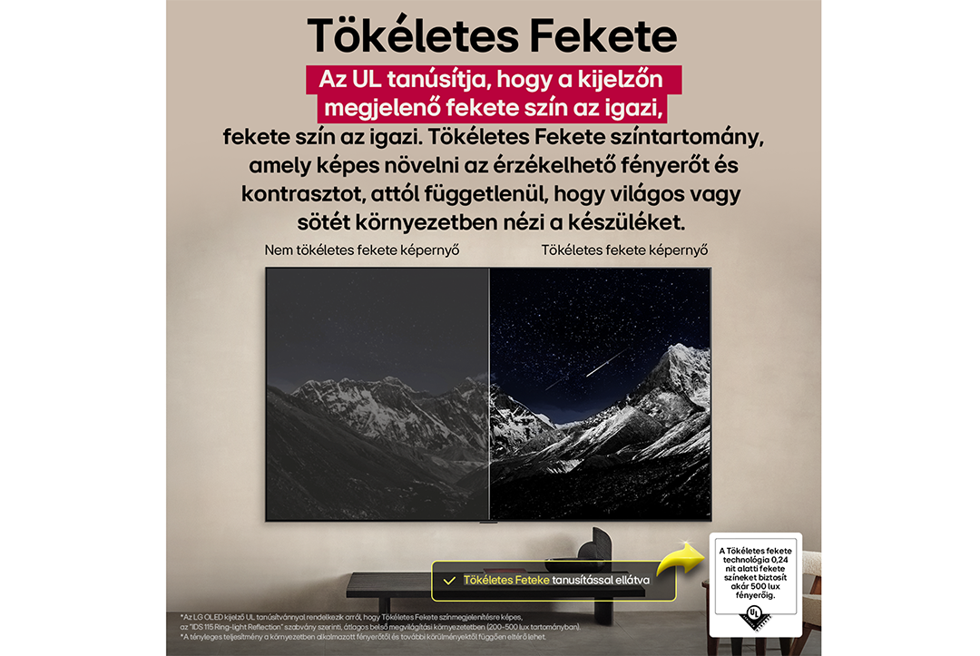 TV képernyő, sötét és világos jelenet összehasonlításával. Tökéletes feketét mutat a megjelenítéshez.