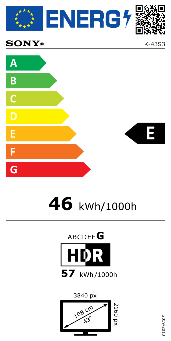 Energia címke egy TV-hez, E energiaosztállyal.