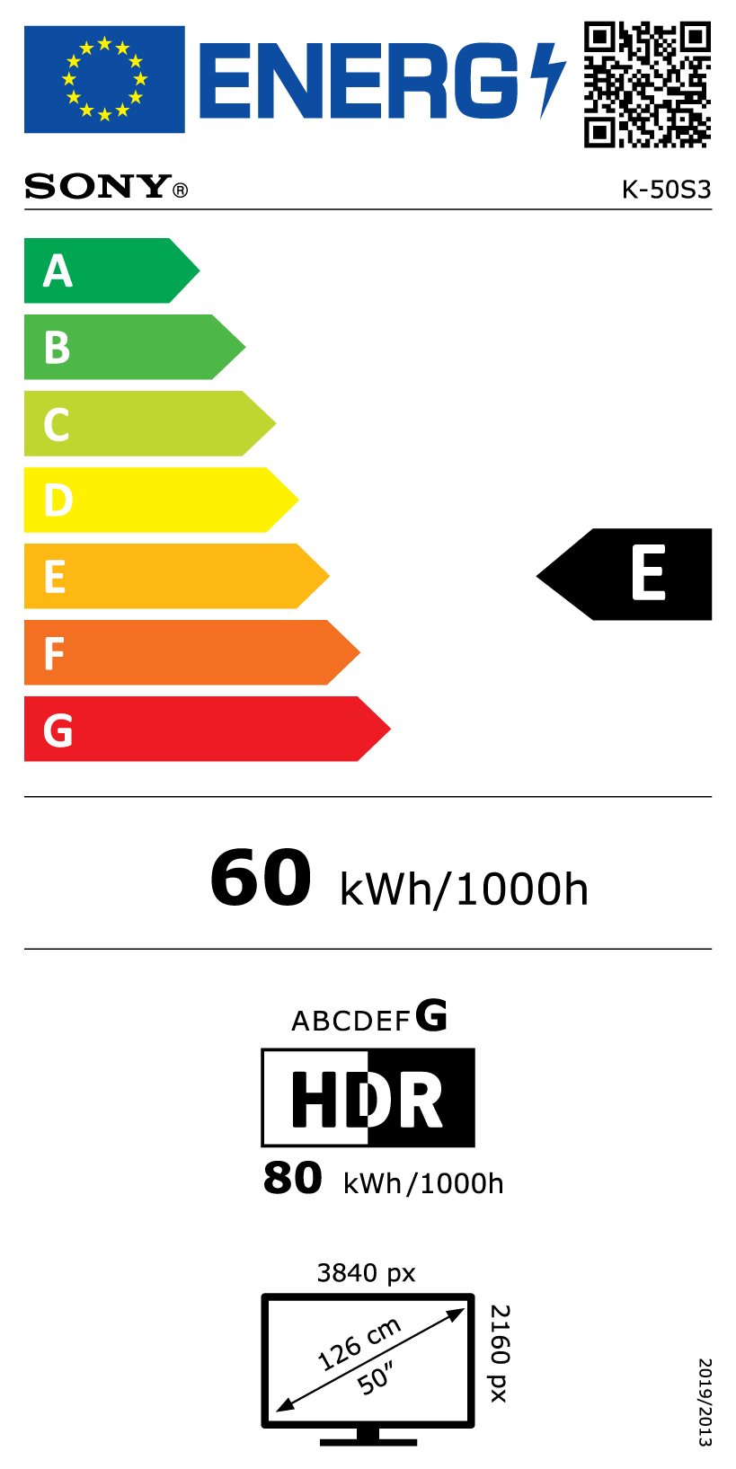 Energia címke egy TV-hez, E energiaosztállyal.