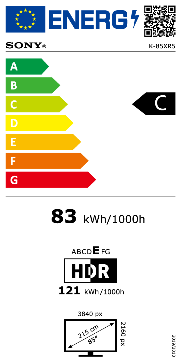 Energia címke egy TV-hez, amely C energiahatékonysági osztályát mutatja.