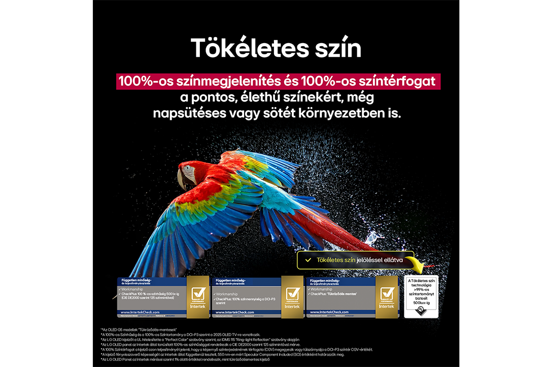 Egy színes ara repül sötét háttér előtt, bemutatva a TV színteljesítményét.