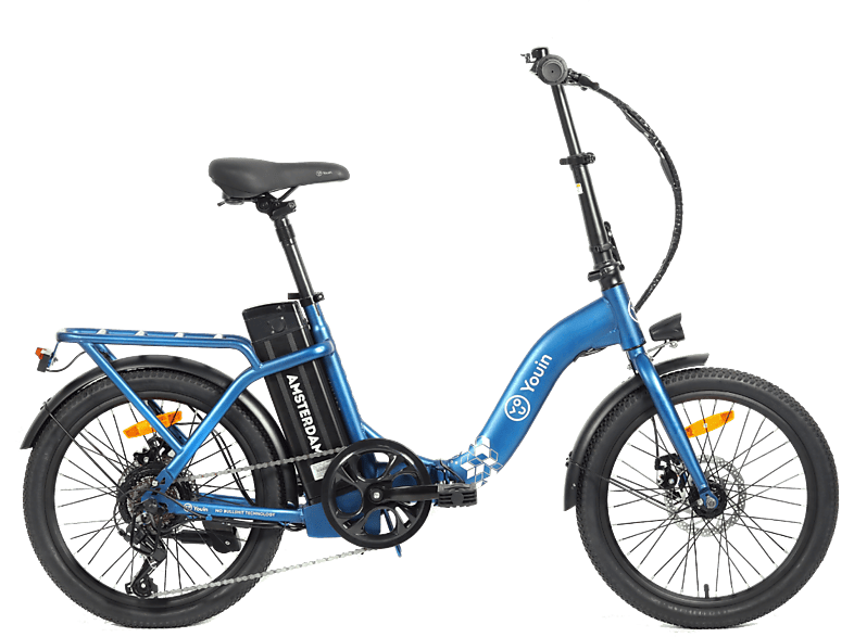 Bicicleta urbana - Youin Amsterdam, 250 W, 25 km/h, 45 km, Plegable, Azul y negro