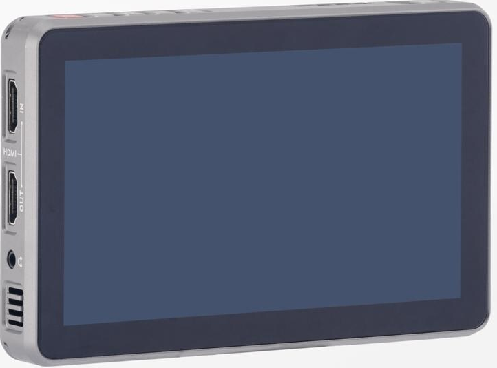 Un moniteur gris avec un écran sombre. Il a des ports HDMI sur le côté. L'écran est sombre.