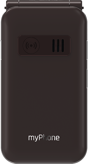 Barna kagylótelefon myPhone logóval fehér háttér előtt.