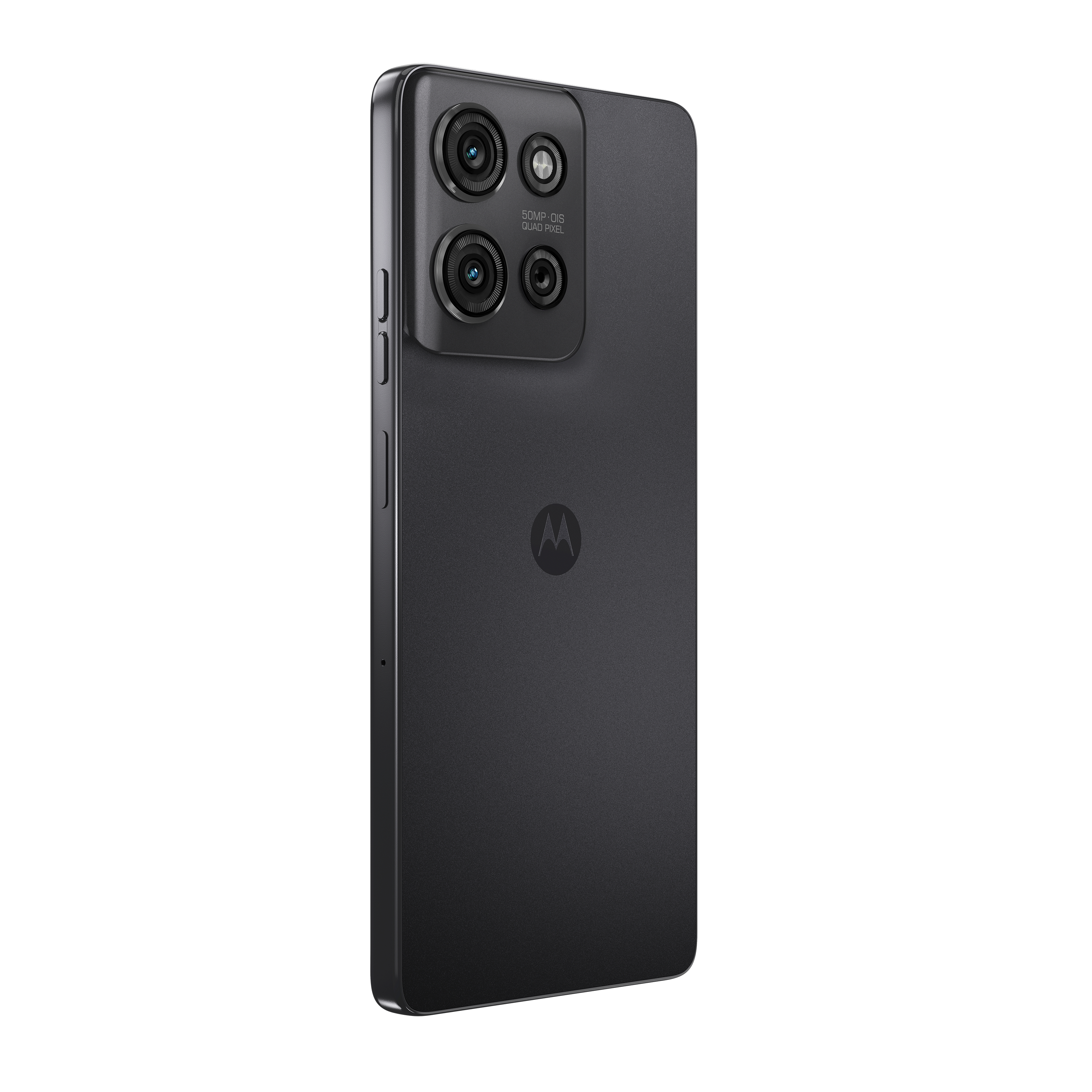 Schwarzes Telefon mit Kameras auf der Rückseite, von der Seite.