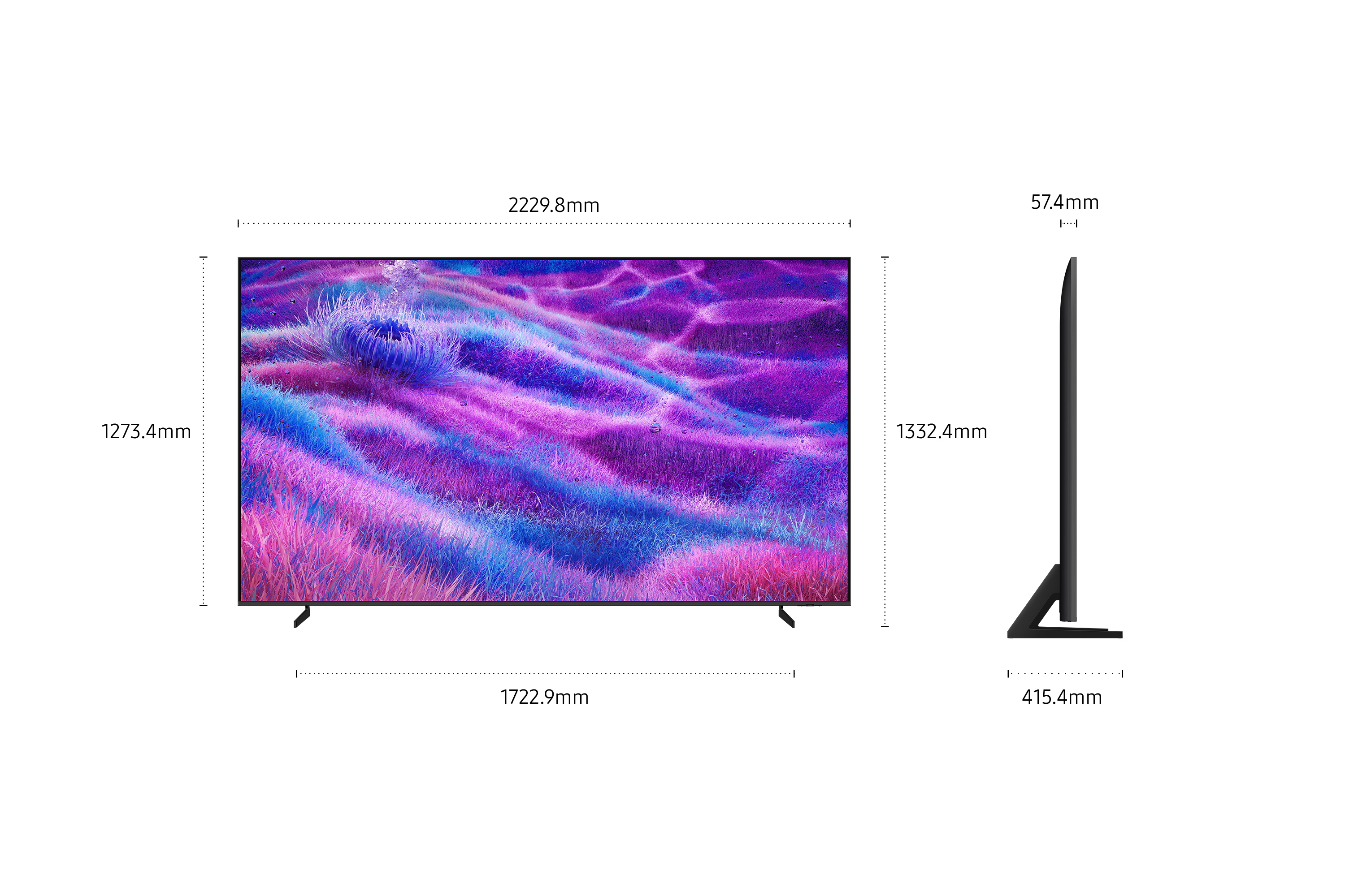 L'immagine mostra una TV su sfondo nero con la stessa opera d'arte astratta dell'immagine principale.