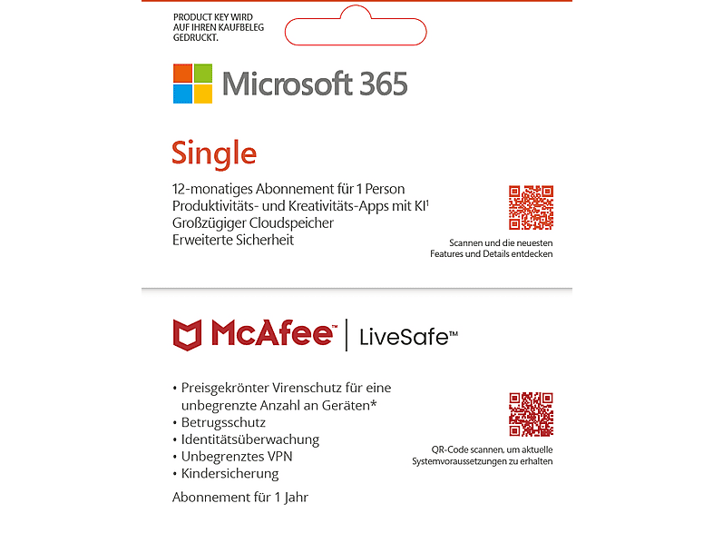 Microsoft 365 Single & McAfee LiveSafe Bundle, 12 Monate für 1 Nutzer (5 Geräte), Download Code - [Multiplattform]