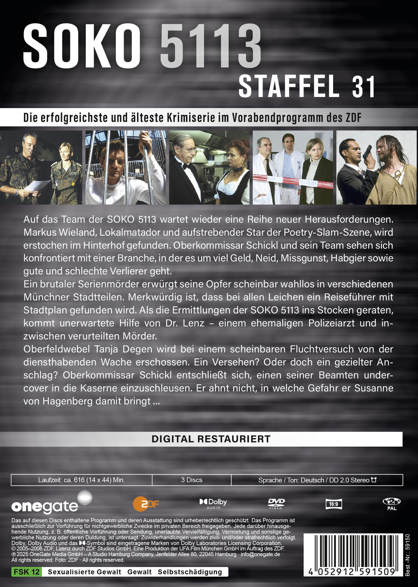 DVD-Rückseite mit Text und Bildern eines Films.