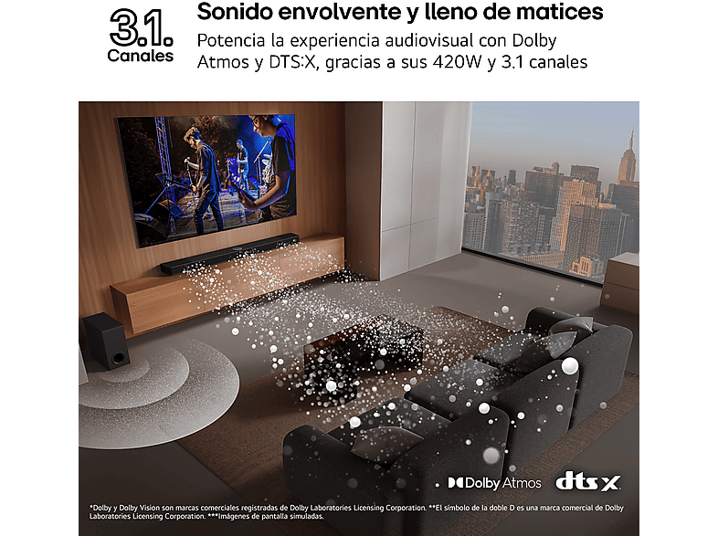 Lg Sg10Ty Black / Barra De Sonido Con Subwoofer Inalámbrico 420W 3.1Ch
