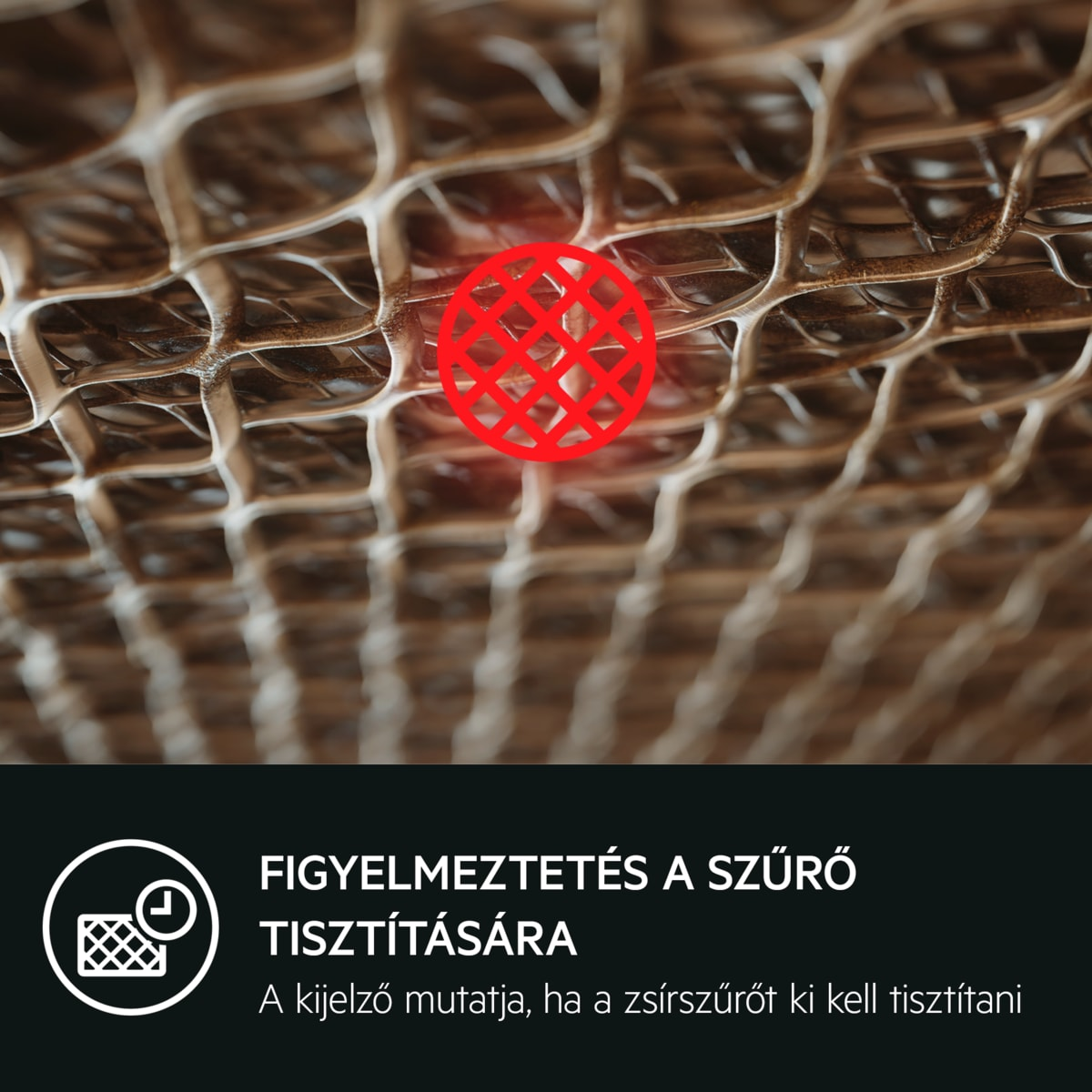 A szűrő közeli képe, piros jelzőfénnyel. Barna, hálószerű anyagnak tűnik.