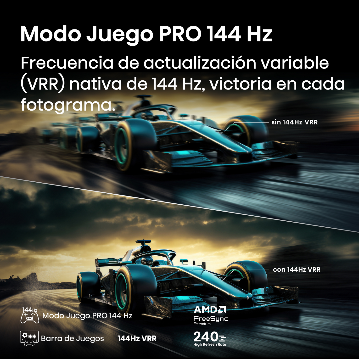 Imagen que muestra las características del modo de juego pro 144 Hz.
