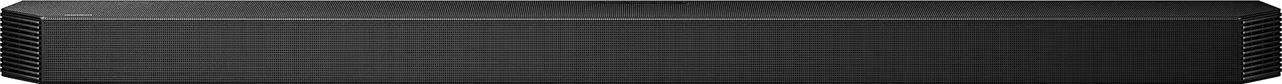 Barre de son noire, vue rapprochée, avec façade en mesh.