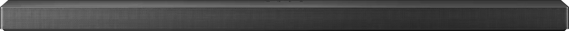 Barre de son noire. Forme rectangulaire, avec façade en mesh et logo Samsung.
