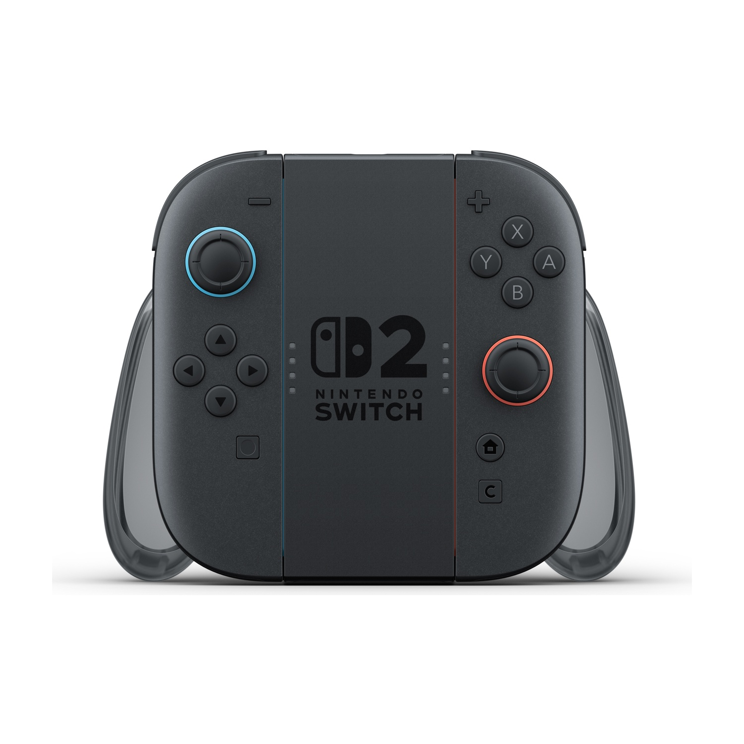 Controller Joy-Con nero Nintendo Switch con dettagli blu e rossi.