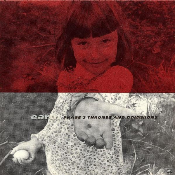 Albumcover. Kind hält ein Ei, mit Text: Earth, Phase 3 Thrones and Dominions. Roter und schwarzer Hintergrund.