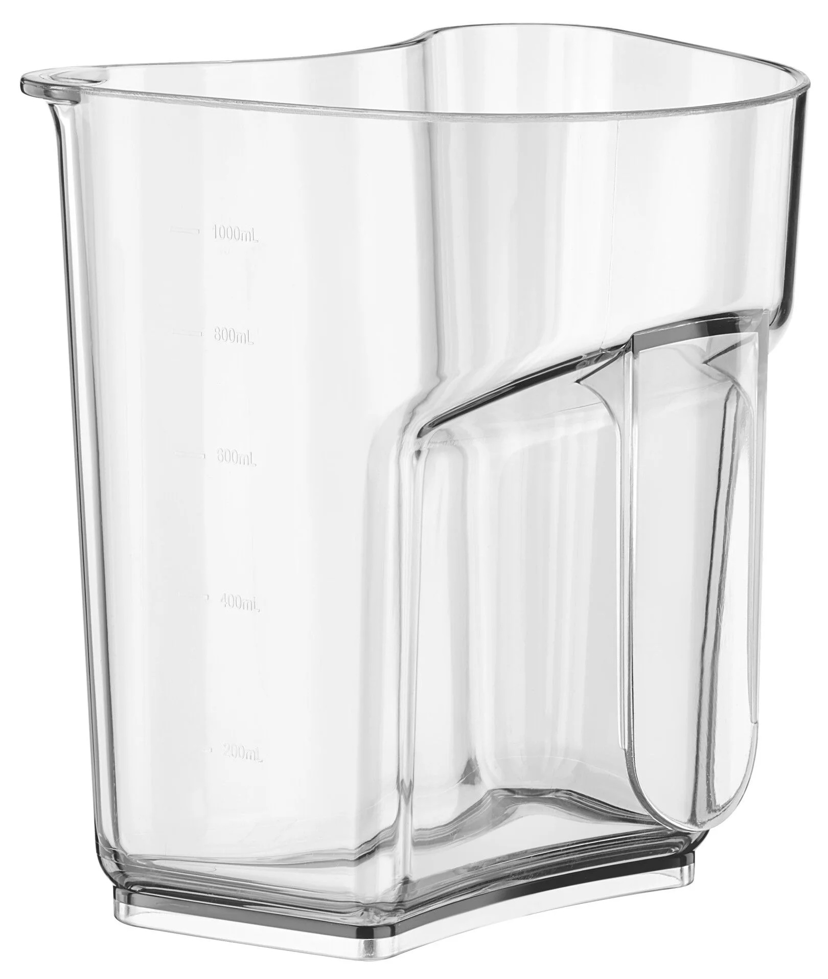 Przezroczysty plastikowy pojemnik na sok ze znacznikami pomiarowymi, do wyciskarki.