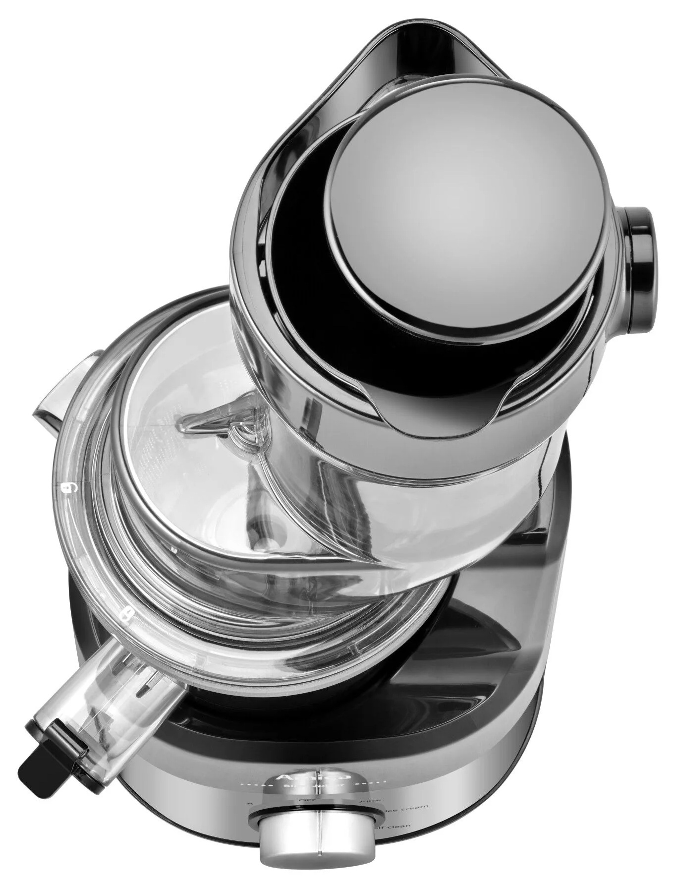 Widok z góry na wyciskarkę, pokazujący jej elementy.