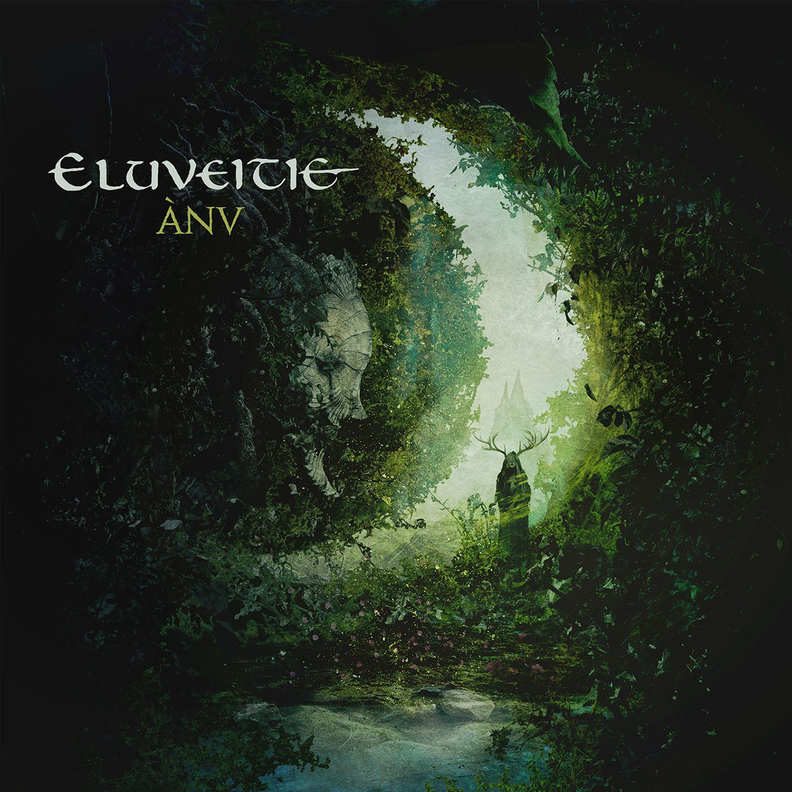 Eluveitie-Albumcover mit einer alten Waldszene, einem Gesicht und einem Hirsch.