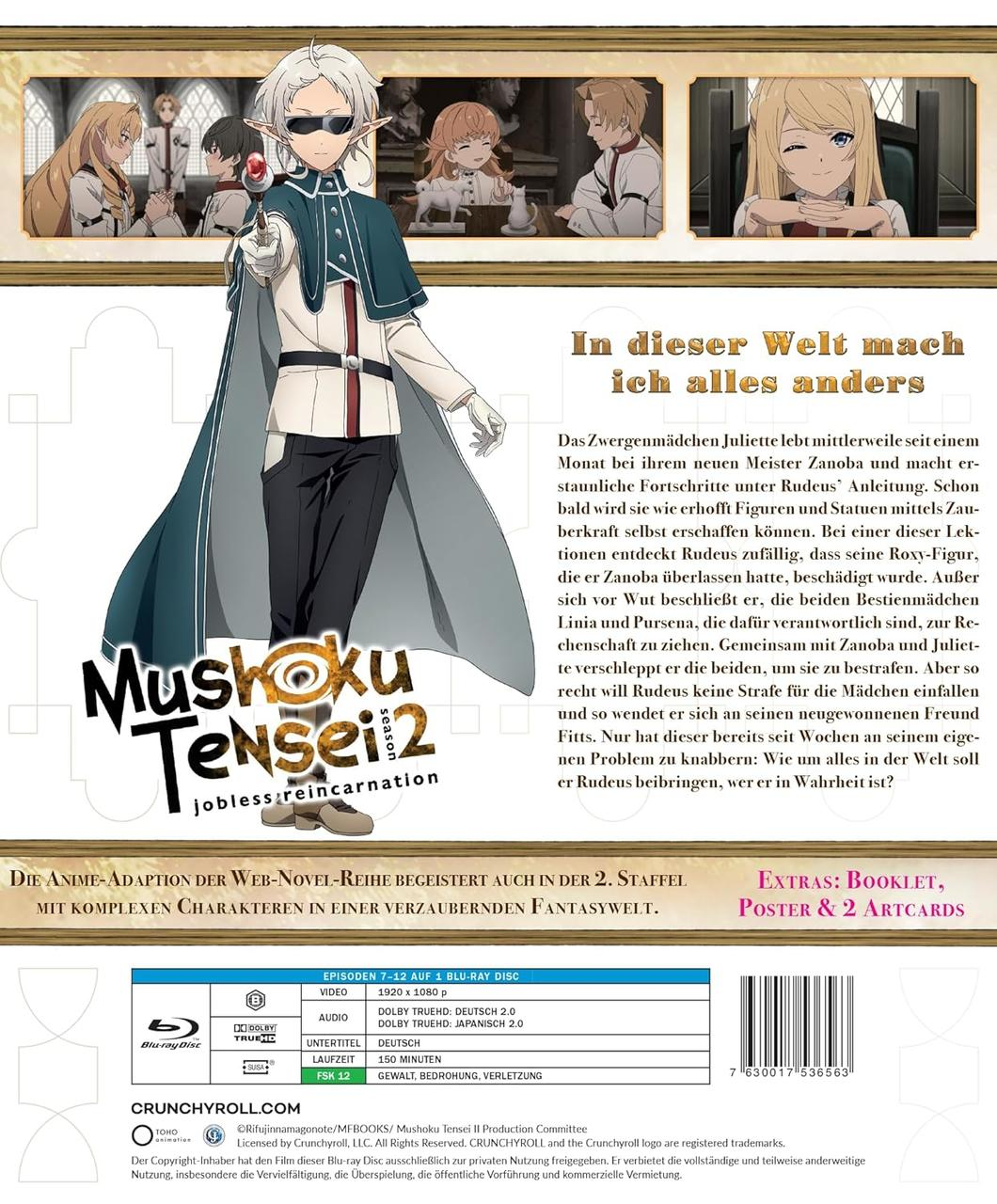 Mushoku Tensei Staffel 2 Blu-Ray. Anime-Charakter mit Brille und Stab.