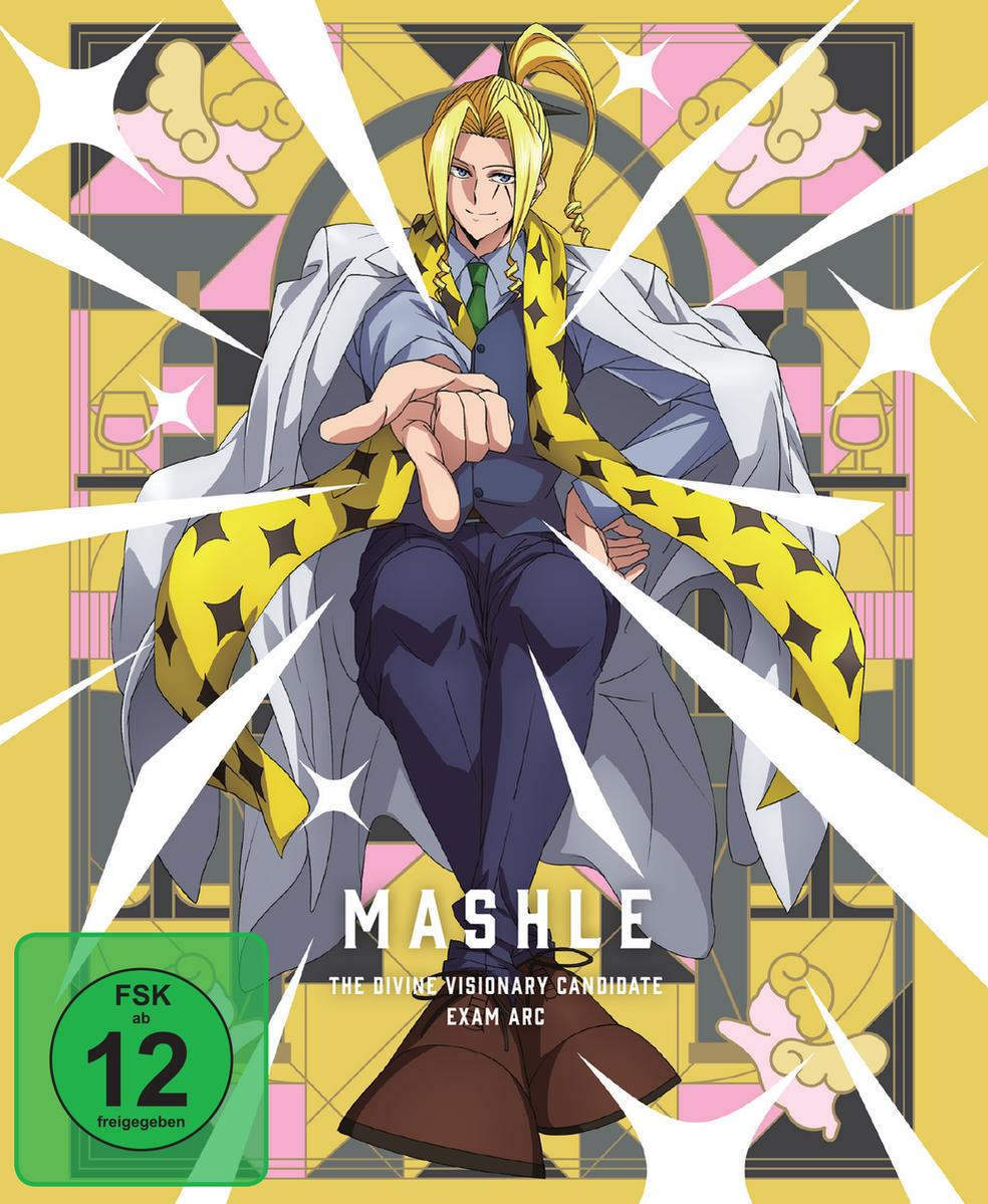 Ein animecharakter mit blondem Haar und gelber Schärpe auf gelbem Hintergrund.