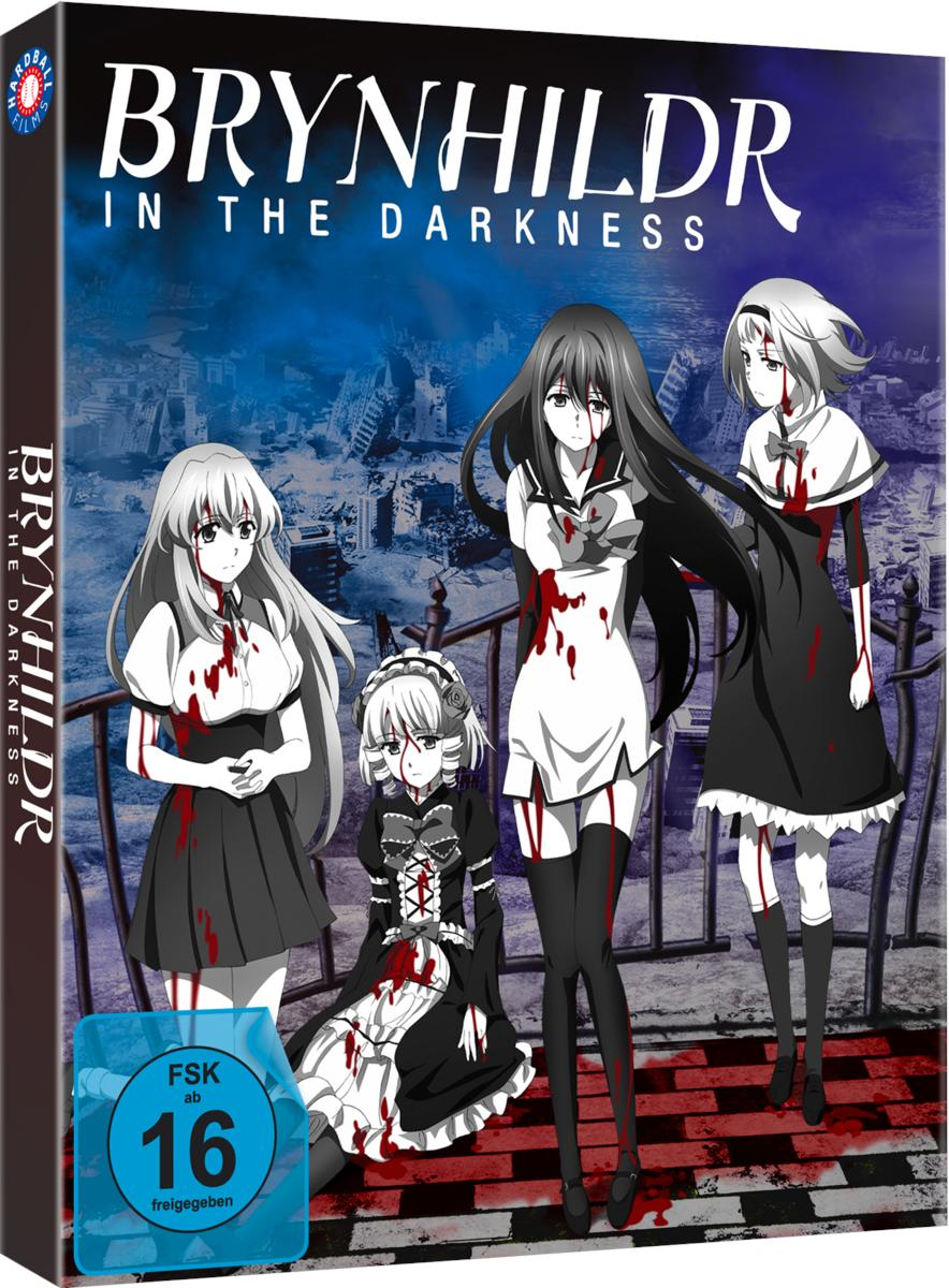 Anime-DVD-Cover mit vier Mädchen, eines hat lange schwarze Haare. Titel: Brynhildr in the Darkness.