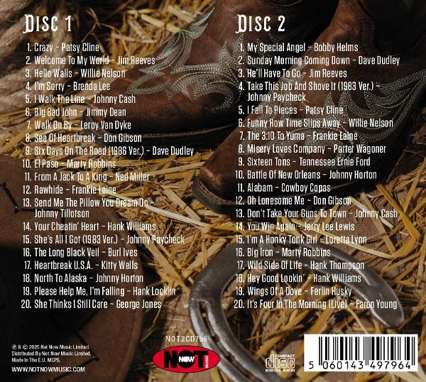 Zwei CDs mit Titellisten, Cowboy-Stiefeln und einem Hufeisen im Hintergrund.