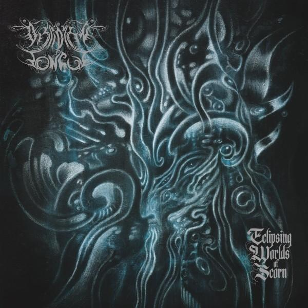 Albumcover mit blau getönten Kunstwerken, Titel 'Eclipsing Worlds of Scorn'.