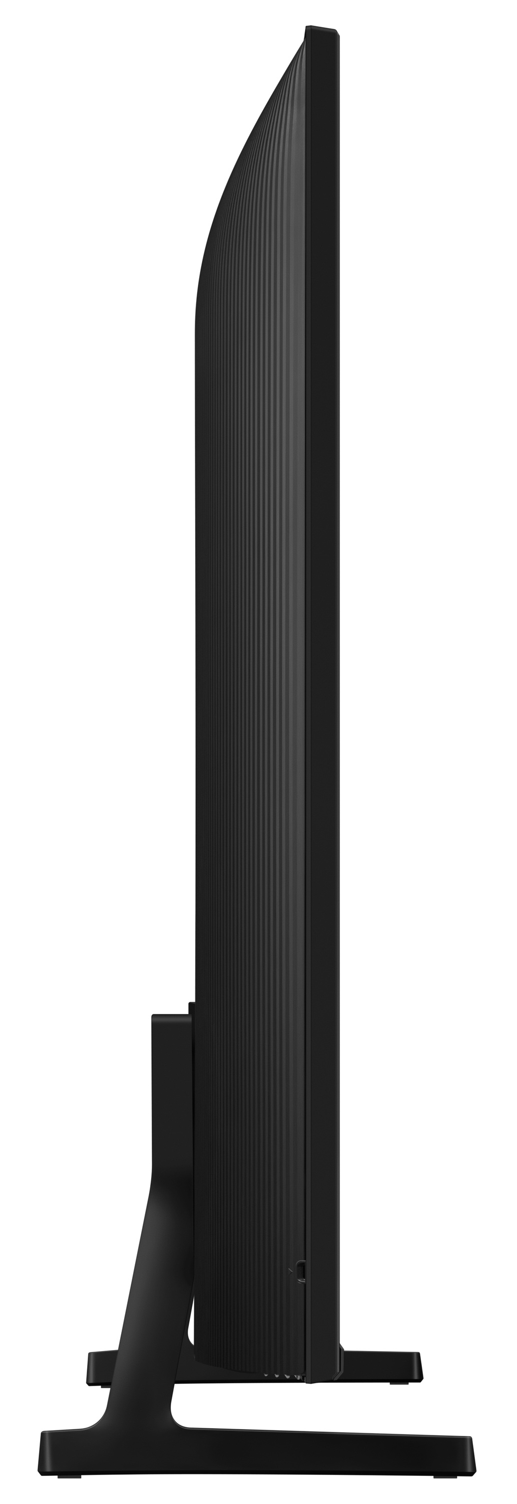 Widok z boku czarnego telewizora Samsung na stojaku.