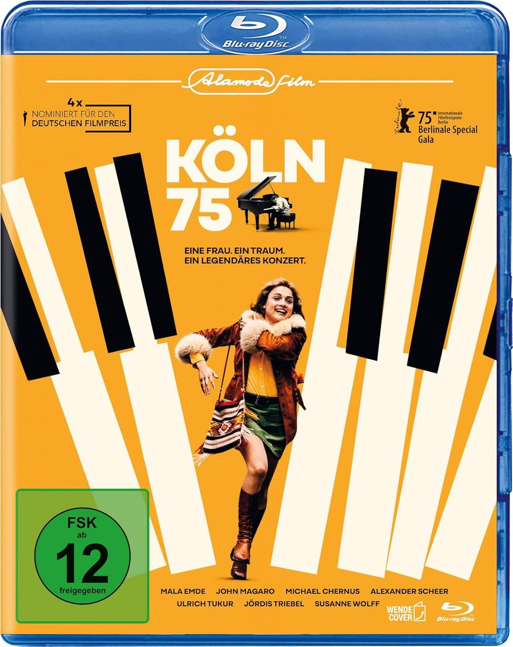 DVD-Hülle mit einer Frau auf einer Bühne mit Klaviertastatur-Hintergrund. Text auf Deutsch.