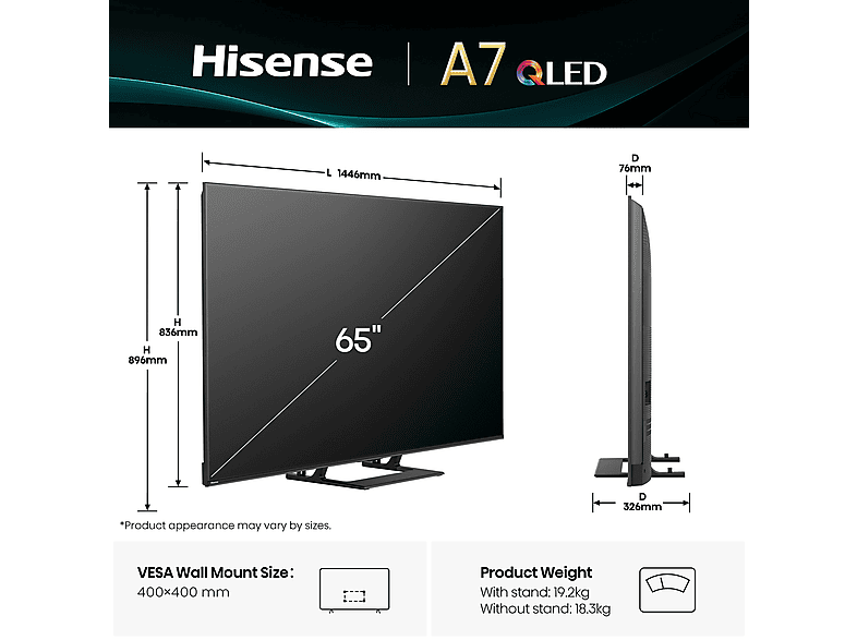 Thumbnail - HISENSE 65A7Q QLED TV (Flat, 65 Zoll / 164 cm, UHD 4K, SMART TV)