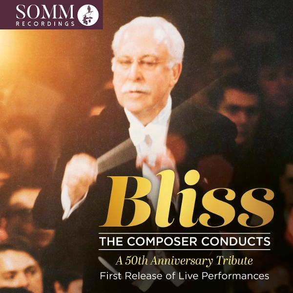 Bliss Albumcover. Ein Dirigent im schwarzen Anzug. Goldener Text: Bliss, The Composer Conducts, 50. Jahrestag.